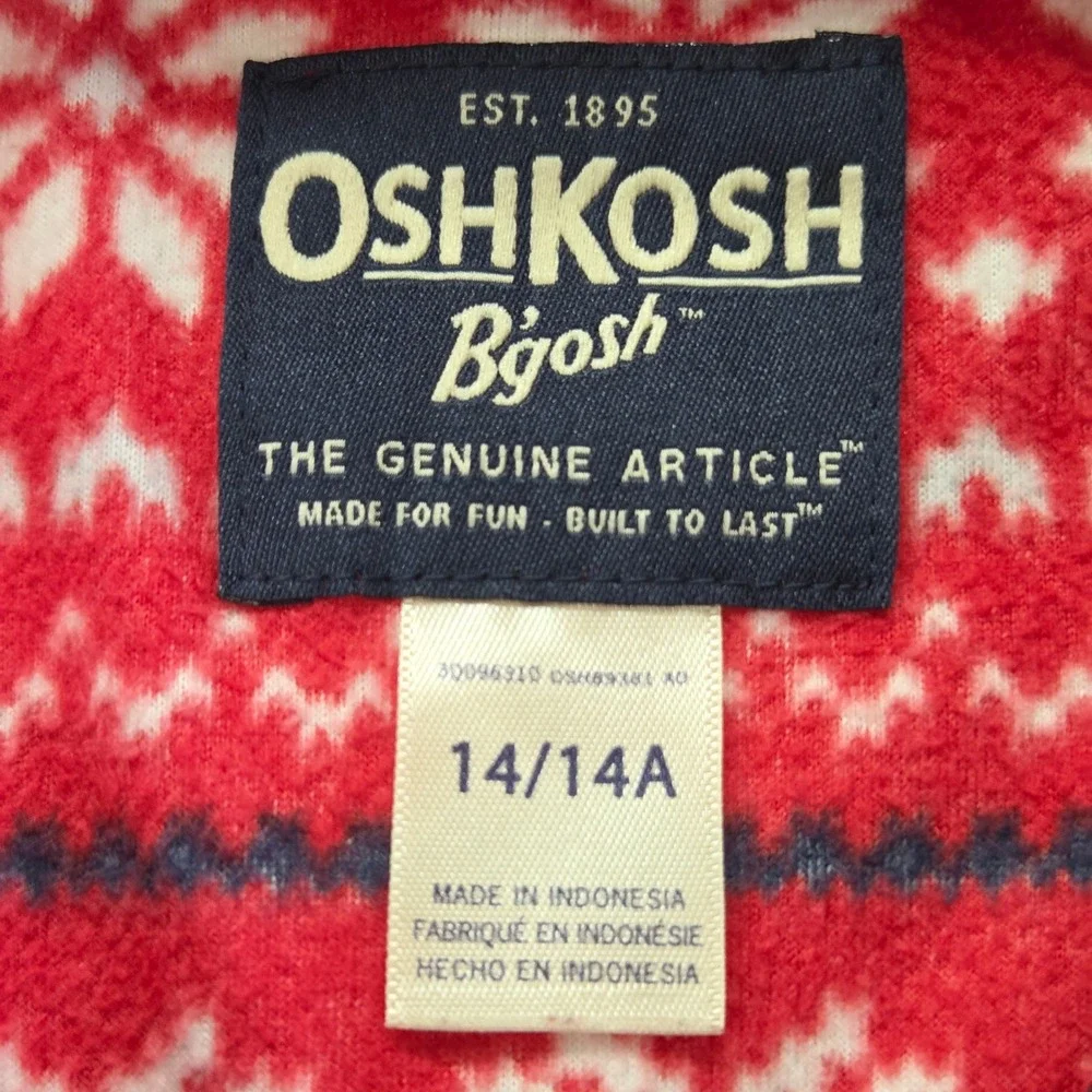 OshKosh B'gosh Fleece Pullover Kids 14 Red White Fair Isle Snowflake Quarter Zip